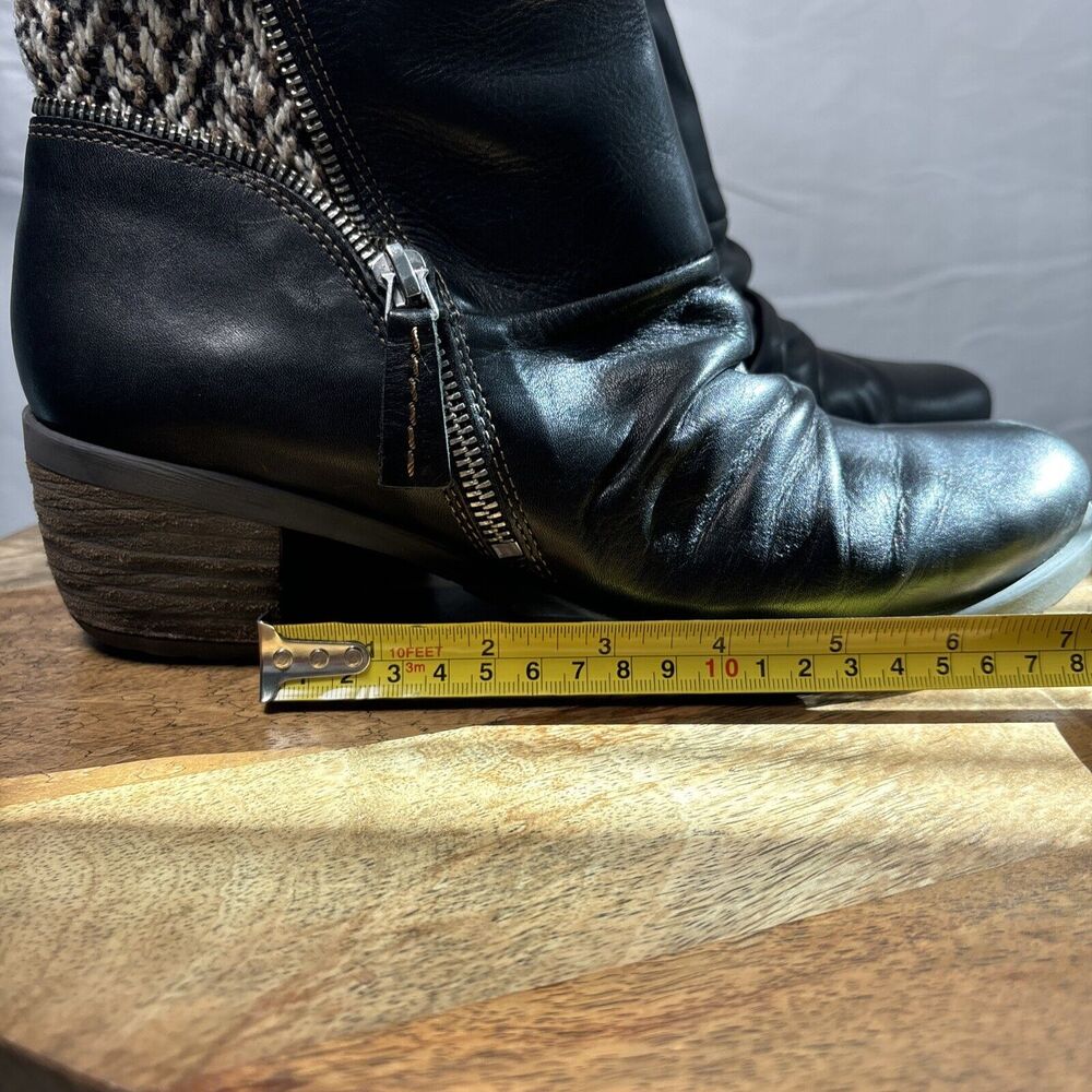 Boho Outdoor Leather Booties 7.5 Knit Cuff Side Zip Fall Ankle Boot - Picture 13 of 16